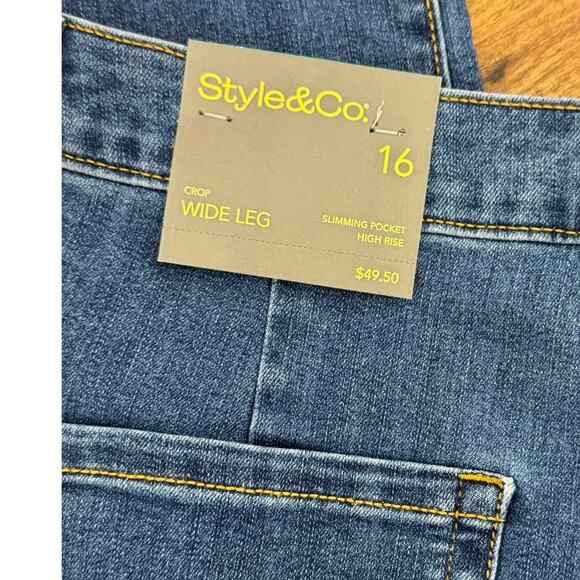 Style & Co. Women’s High-Rise Cropped Wide-Leg Denim Jeans Size 16 Medium Wash - Picture 10 of 10